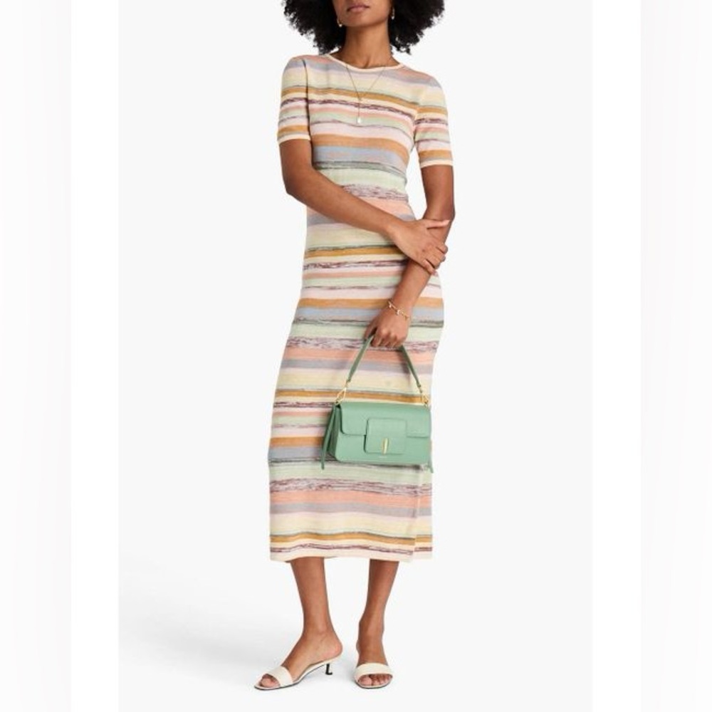 Zimmermann Natura Mouline Midi Dress Short Sleeve Striped Round Neck Pullover 3